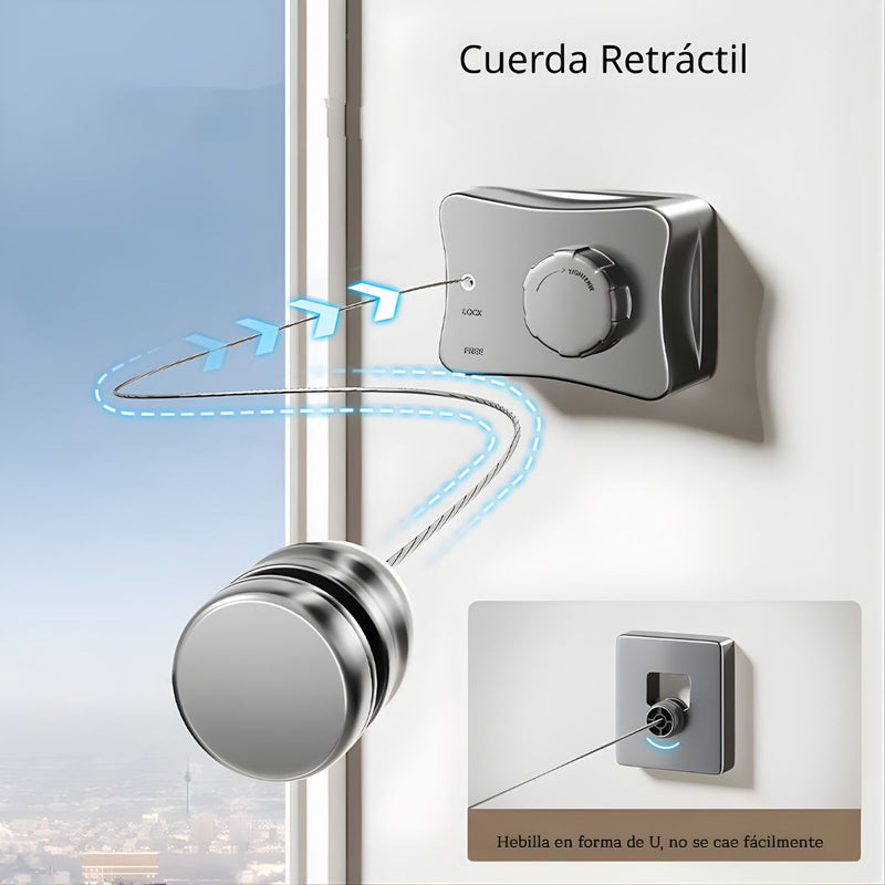 Tendedero de Ropa Retráctil de Pared 5.1 m Gris, Cuerda de Acero Inoxidable Ajustable Resistente Al Viento. Ahorrador de Espacio. Rack para Secar Ropa.