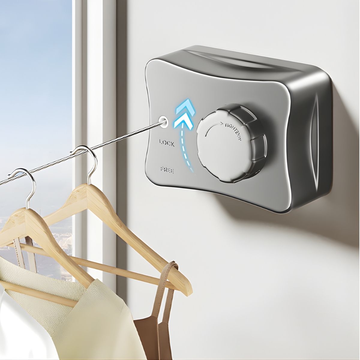 Tendedero de Ropa Retráctil de Pared 5.1 m Gris, Cuerda de Acero Inoxidable Ajustable Resistente Al Viento. Ahorrador de Espacio. Rack para Secar Ropa.