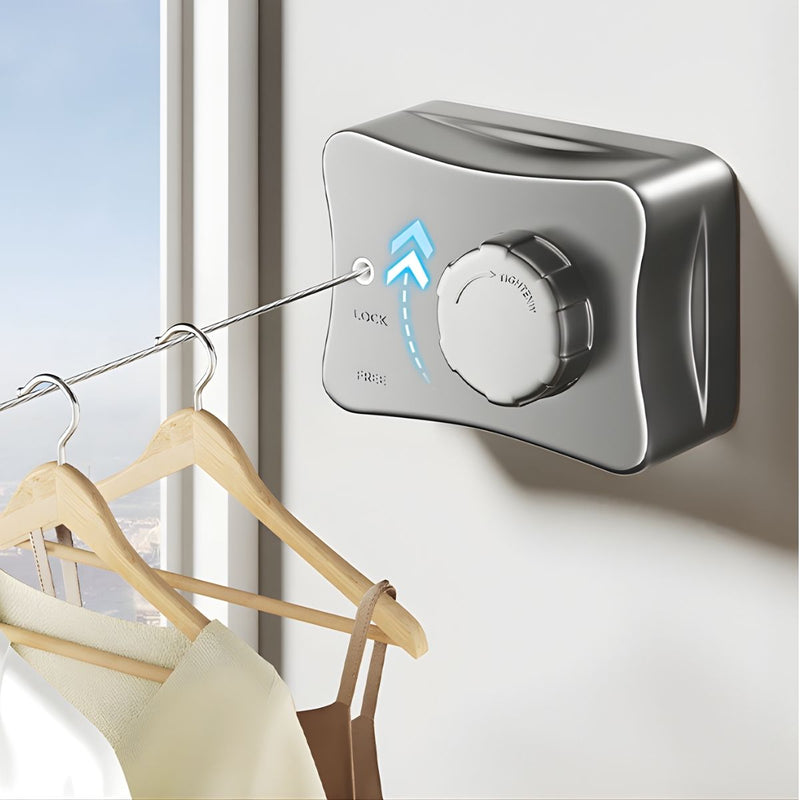 Tendedero de Ropa Retráctil de Pared 5.1 m Gris, Cuerda de Acero Inoxidable Ajustable Resistente Al Viento. Ahorrador de Espacio. Rack para Secar Ropa.