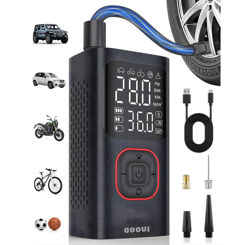 Inflador de Aire Portátil 4-145 PSI Inalámbrica con Luz LED. 5 modos. Inflador De Llantas Digital Portátil.