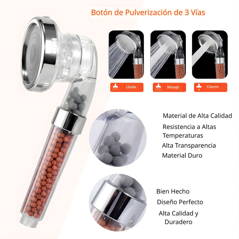 Cabezal de Ducha de Mano de Alta Presión con Filtro Purificador, Manguera de 1.5 m de Tubo Reforzado. Cabezal de Regadera.