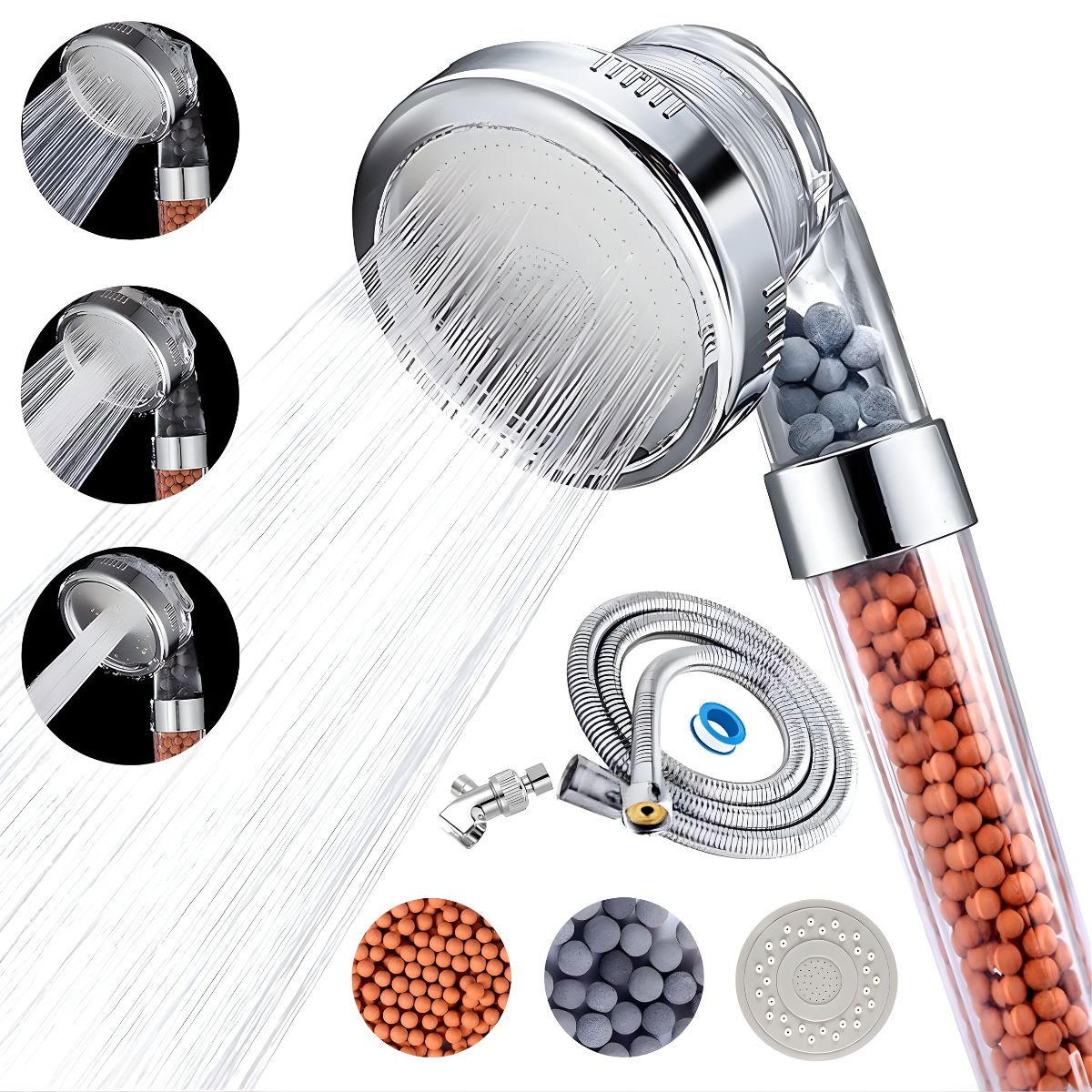 Cabezal de Ducha de Mano de Alta Presión con Filtro Purificador, Manguera de 1.5 m de Tubo Reforzado. Cabezal de Regadera.