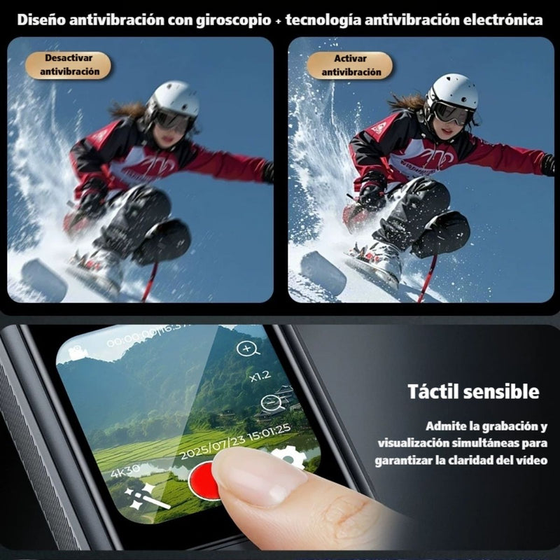 Cámara Antivibración De Bolsillo 4K L18 30FPS De 6 Ejes IP65. Videocámara Con Estabilización Giroscópica Batería 3000mAh Pantalla 1.69”