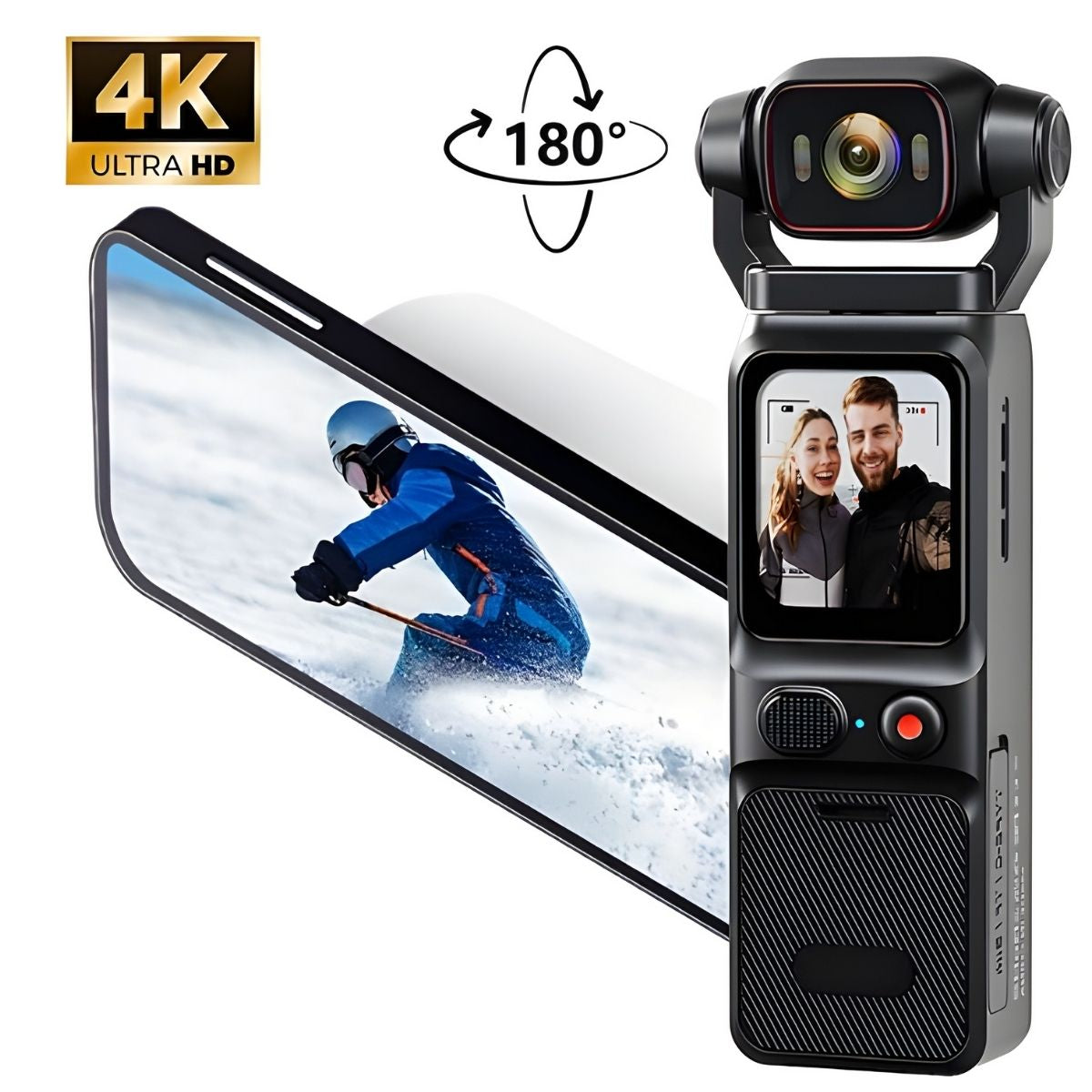 Cámara Antivibración De Bolsillo 4K L18 30FPS De 6 Ejes IP65. Videocámara Con Estabilización Giroscópica Batería 3000mAh Pantalla 1.69”