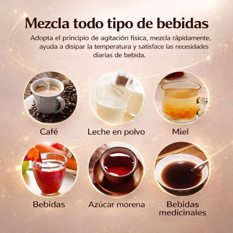 Taza Revolvedora Automática para Mezclar Bebidas Calientes con Medición de Temperatura, Color Blanco, 380 ml, Taza agitadora