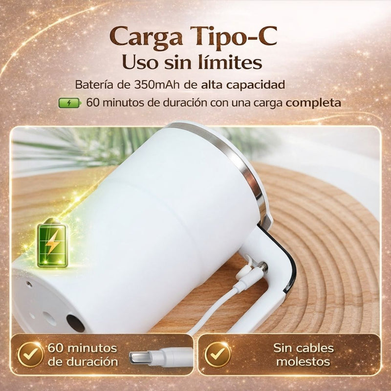 Taza Revolvedora Automática para Mezclar Bebidas Calientes con Medición de Temperatura, Color Negro, 380 ml, Taza agitadora