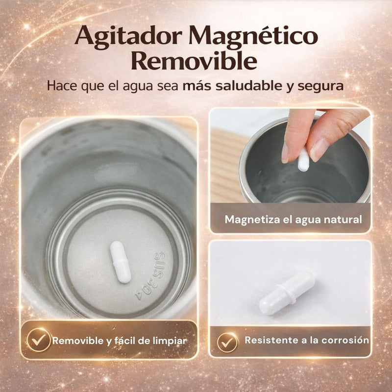 Taza Revolvedora Automática para Mezclar Bebidas Calientes con Medición de Temperatura, Color Negro, 380 ml, Taza agitadora