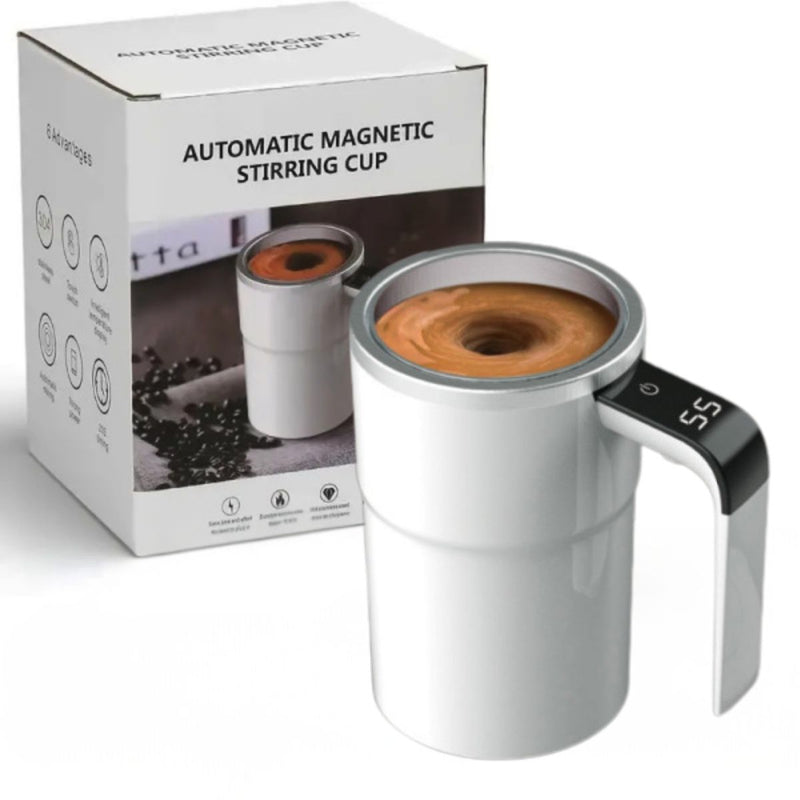 Taza Revolvedora Automática para Mezclar Bebidas Calientes con Medición de Temperatura, Color Blanco, 380 ml, Taza agitadora