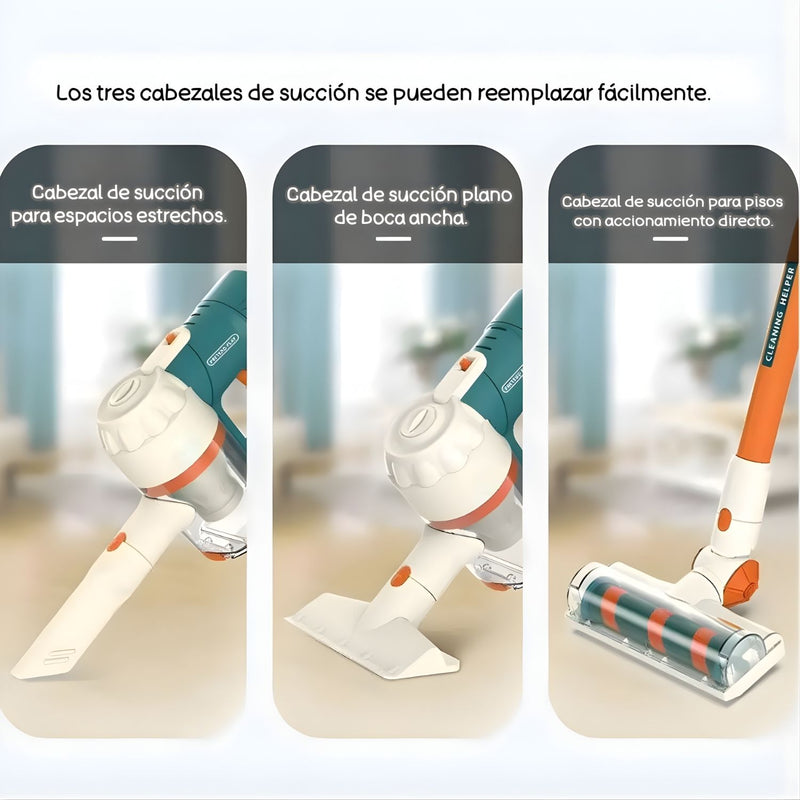 Aspiradora de Juguete Infantil 3 en 1. Juego Interactivo de Limpieza con luz y musica. Incluye 3 Cabezales Intercambiables.