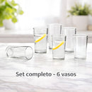 Vasos de Vidrio. Set de 6 unidades con Capacidad de 300ml.
