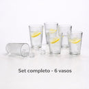 Vasos de Vidrio. Set de 6 unidades con Capacidad de 300ml.