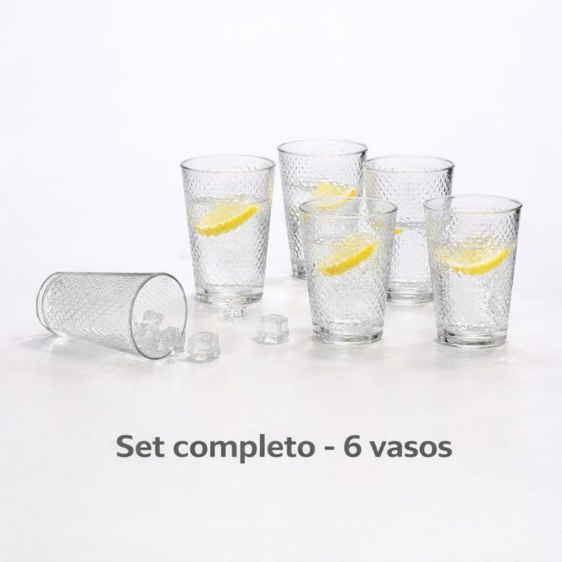 Vasos de Vidrio. Set de 6 unidades con Capacidad de 300ml.