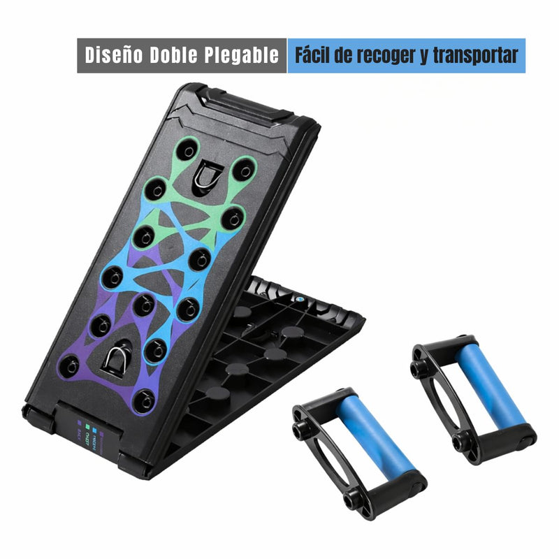Tabla de Flexiones puh ups Inteligente con Pantalla LCD y Conteo Digital con Empuñaduras Antideslizantes. Tabla Plegable de Entrenamiento  (87x20 cm) Color Negro