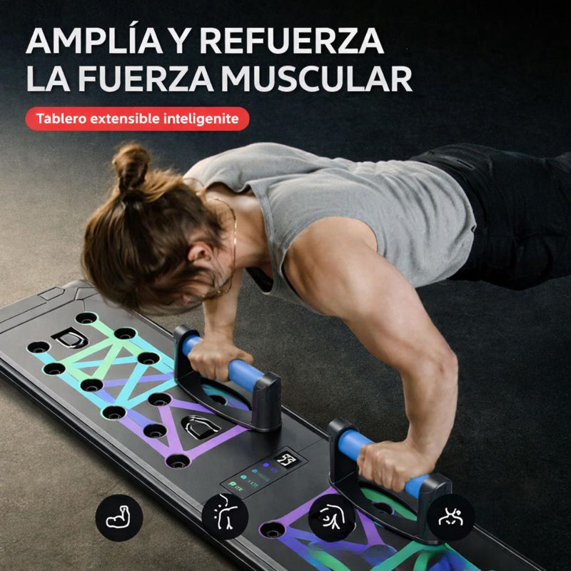 Tabla de Flexiones puh ups Inteligente con Pantalla LCD y Conteo Digital con Empuñaduras Antideslizantes. Tabla Plegable de Entrenamiento  (87x20 cm) Color Negro