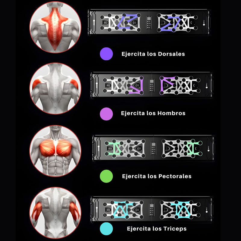 Tabla de Flexiones puh ups Inteligente con Pantalla LCD y Conteo Digital con Empuñaduras Antideslizantes. Tabla Plegable de Entrenamiento  (87x20 cm) Color Negro