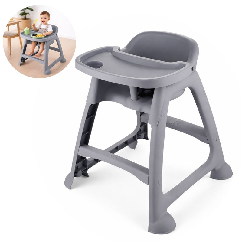 Silla de Comer para Bebés y Niños con Bandeja Ajustable  y Cinturón de Seguridad. Silla Alta Infantil Antivuelco. Color Gris