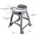 Silla de Comer para Bebés y Niños con Bandeja Ajustable  y Cinturón de Seguridad. Silla Alta Infantil Antivuelco. Color Gris