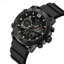 Naviforce Reloj Analógico y Digital en Negro con Correa de Silicona, Diámetro de 45 mm, Cristal Acrílico HD y Resistencia al Agua 5 ATM.