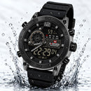 Naviforce Reloj Analógico y Digital en Negro con Correa de Silicona, Diámetro de 45 mm, Cristal Acrílico HD y Resistencia al Agua 5 ATM.