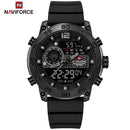 Naviforce Reloj Analógico y Digital en Negro con Correa de Silicona, Diámetro de 45 mm, Cristal Acrílico HD y Resistencia al Agua 5 ATM.