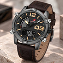 Naviforce Reloj Analógico y Digital marron con Correa marron de Cuero Genuino, Diámetro de 45 mm, Cristal Mineral Endurecido y Resistencia al Agua 3 ATM.