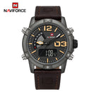 Naviforce Reloj Analógico y Digital marron con Correa marron de Cuero Genuino, Diámetro de 45 mm, Cristal Mineral Endurecido y Resistencia al Agua 3 ATM.