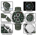 Naviforce Reloj Analógico y Digital plateado con Esfera y Correa Verde de Cuero Genuino, Diámetro de 46 mm, Cristal Mineral Endurecido y Resistencia al Agua 3 ATM.