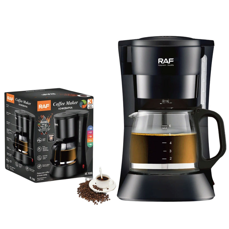 Cafetera Eléctrica 600W  0.6L con sistema antigoteo jarra de vidrio. Sirve 6 tazas de café. 110V /60hz.