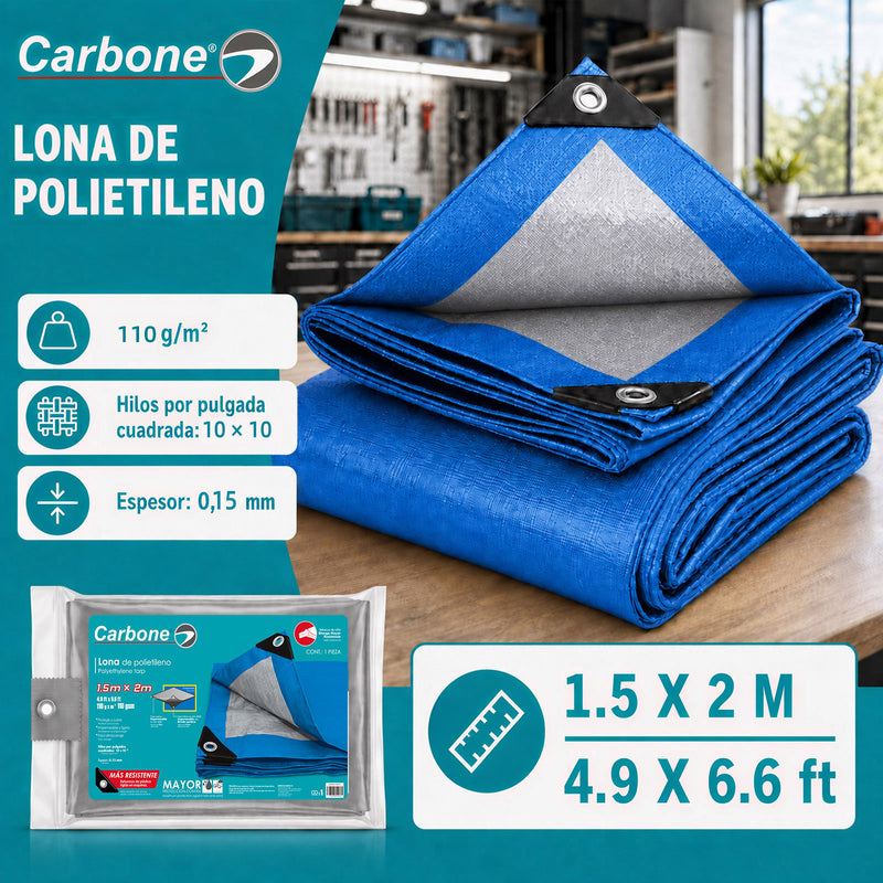 Lona multiusos de polietileno 1.5mx2mx0.14mm de 110 g/m2 Delgada 110 g/m2