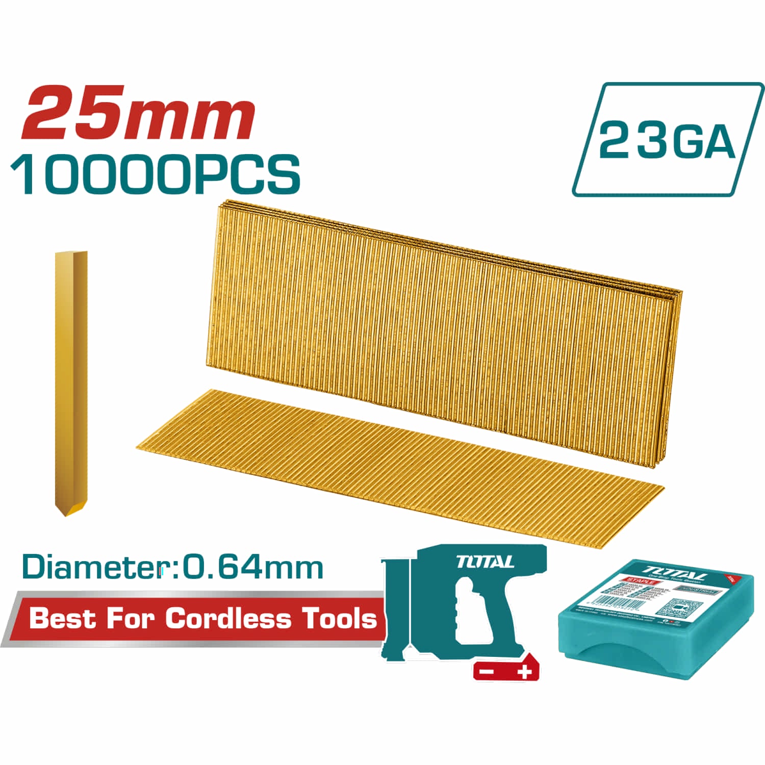 Pines sin Cabeza 25mm - 10000 Pzas. 23GA Ideal para Clavadora TCBNLI3606