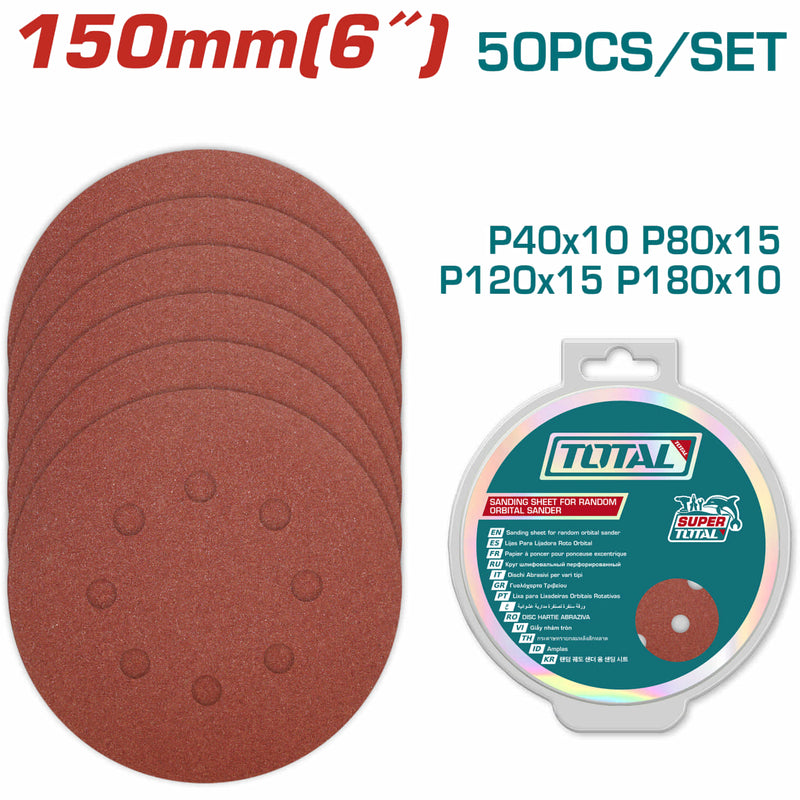 Lija circular para lijadora de drywall 6" P40 P80 P120 P180 Set de 50 piezas.