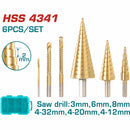 Brocas Escalonadas 4-32mm y Brocas de Sierra 3-8mm HSS 4341 Set de 6 piezas.
