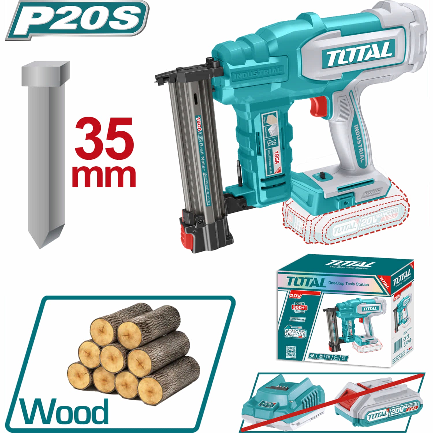 Clavadora de madera Inalámbrica 20V tipo F15~F35 Capacidad de 105pzs. No incluye batería ni cargador.