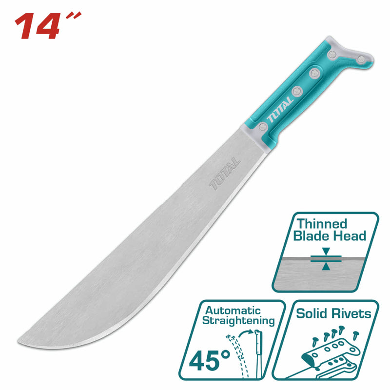Machete de 14" con mango remachado y cabeza delgada.