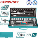 Socket ratchet 1/2". Set de 24 piezas. Cr-V. Incluye: Sockets,Barras de extensión, Barra T. Térmico. 24 dados juego combo maletin