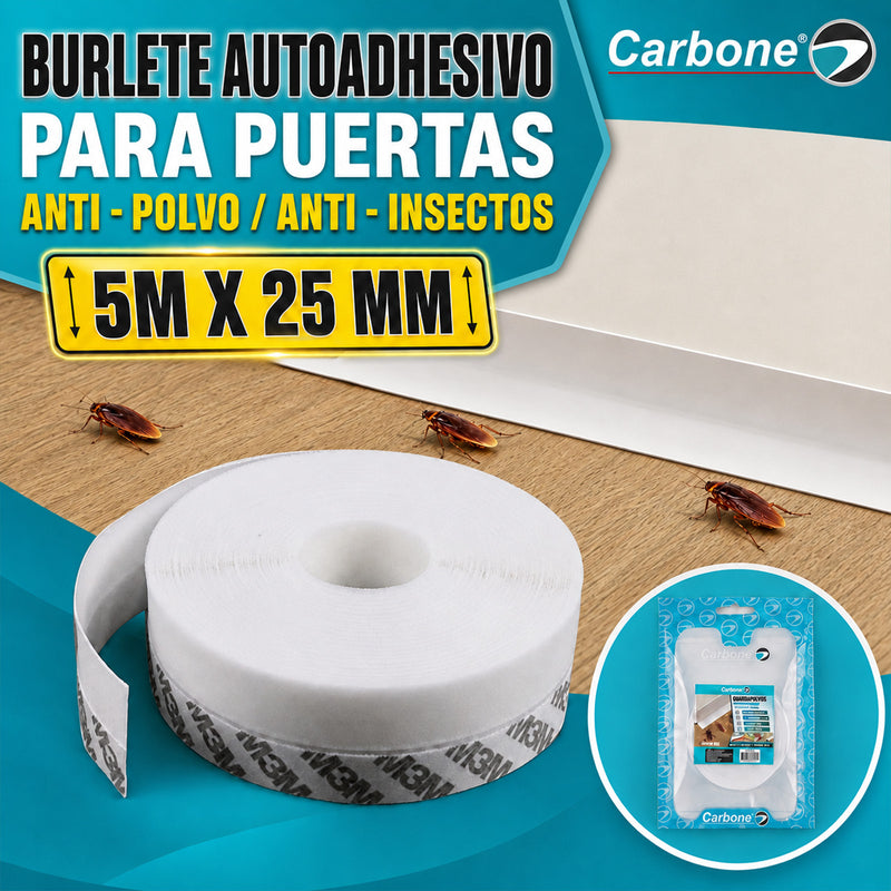 Goma burlete autoadhesivo para puertas, antipolvo, 5mx25mm, color blanco