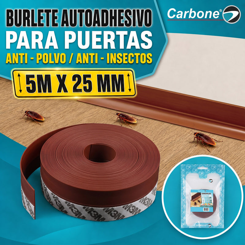 Goma burlete autoadhesivo para puertas, antipolvo, 5mx25mm, color marrón