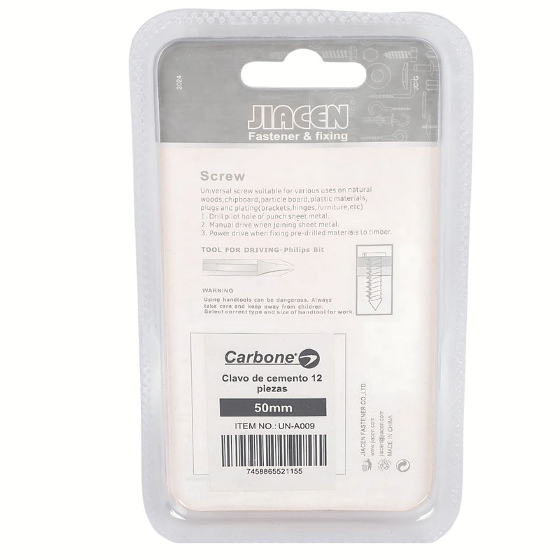 Clavos de cemento 50mm Punta Afilada Hierro resistente ideal para concreto  Set 12 piezas.