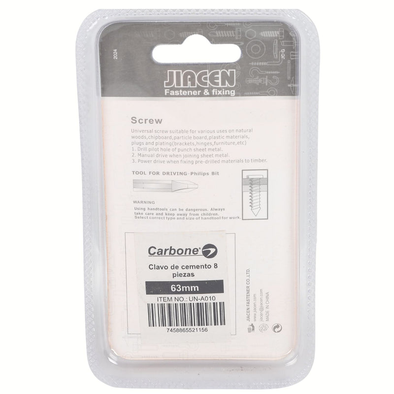 Clavos de cemento 63mm Punta Afilada Hierro resistente ideal para concreto  Set 8 piezas.