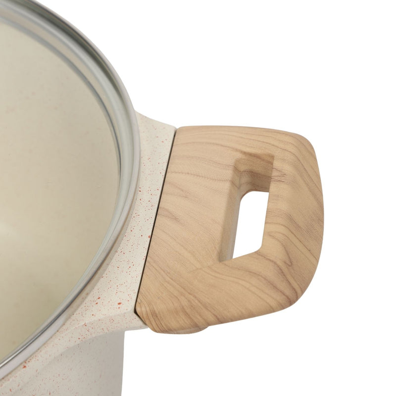 Ollas Batería de cocina antiadherente 9 piezas blanco granito.Ollas, sartenes con tapa y espátulas. Set de Cocina