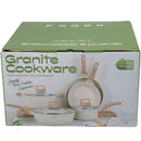 Ollas Batería de cocina antiadherente 9 piezas blanco granito.Ollas, sartenes con tapa y espátulas. Set de Cocina