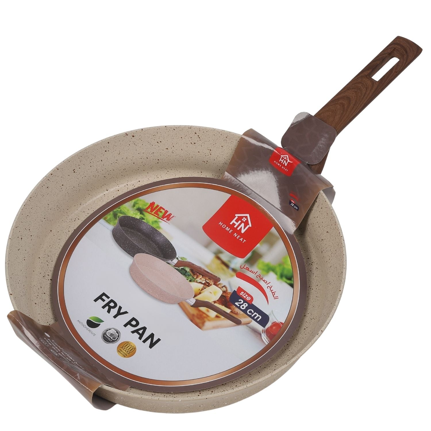 Sartén Antiadherente de Granito 28cm Mango Madera. Aluminio Resistente y Ecológico