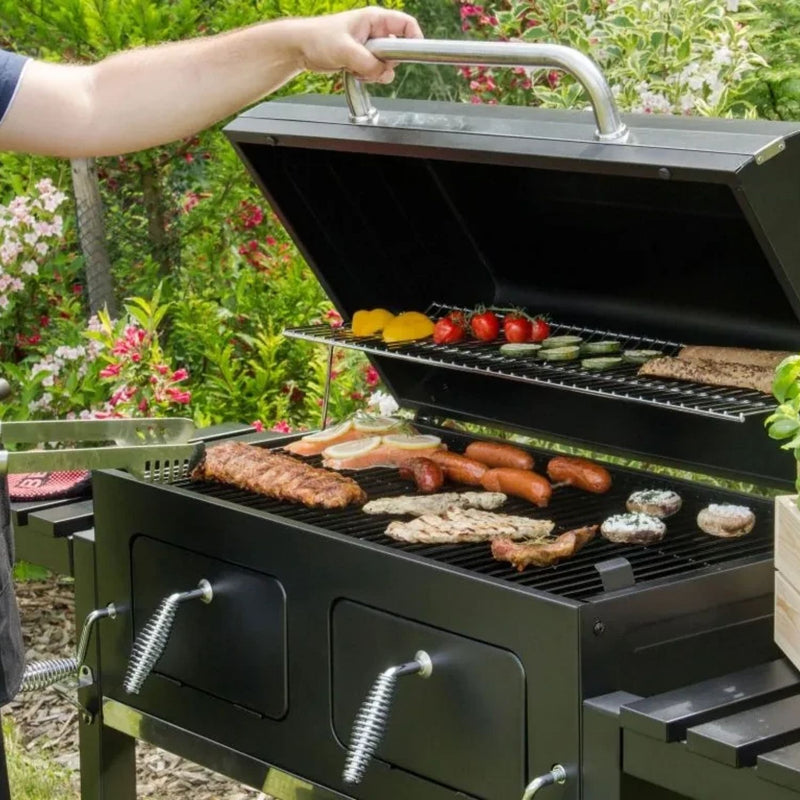 Parrilla BBQ de Hierro con Ruedas 164x45x44cm Estilo Clásico para BBQ al Aire Libre. Asador de Carbón