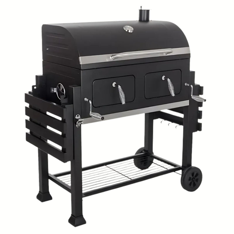 Parrilla BBQ de Hierro con Ruedas 164x45x44cm Estilo Clásico para BBQ al Aire Libre. Asador de Carbón