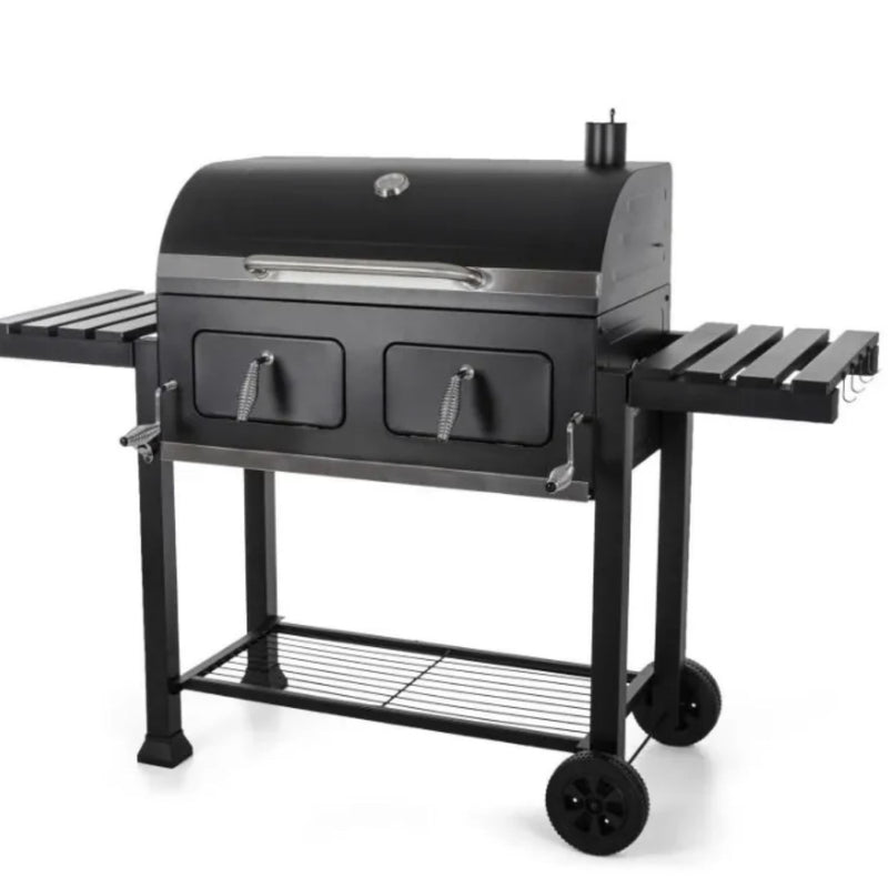 Parrilla BBQ de Hierro con Ruedas 164x45x44cm Estilo Clásico para BBQ al Aire Libre. Asador de Carbón