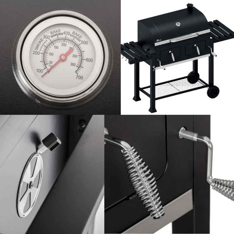 Parrilla BBQ de Hierro con Ruedas 164x45x44cm Estilo Clásico para BBQ al Aire Libre. Asador de Carbón