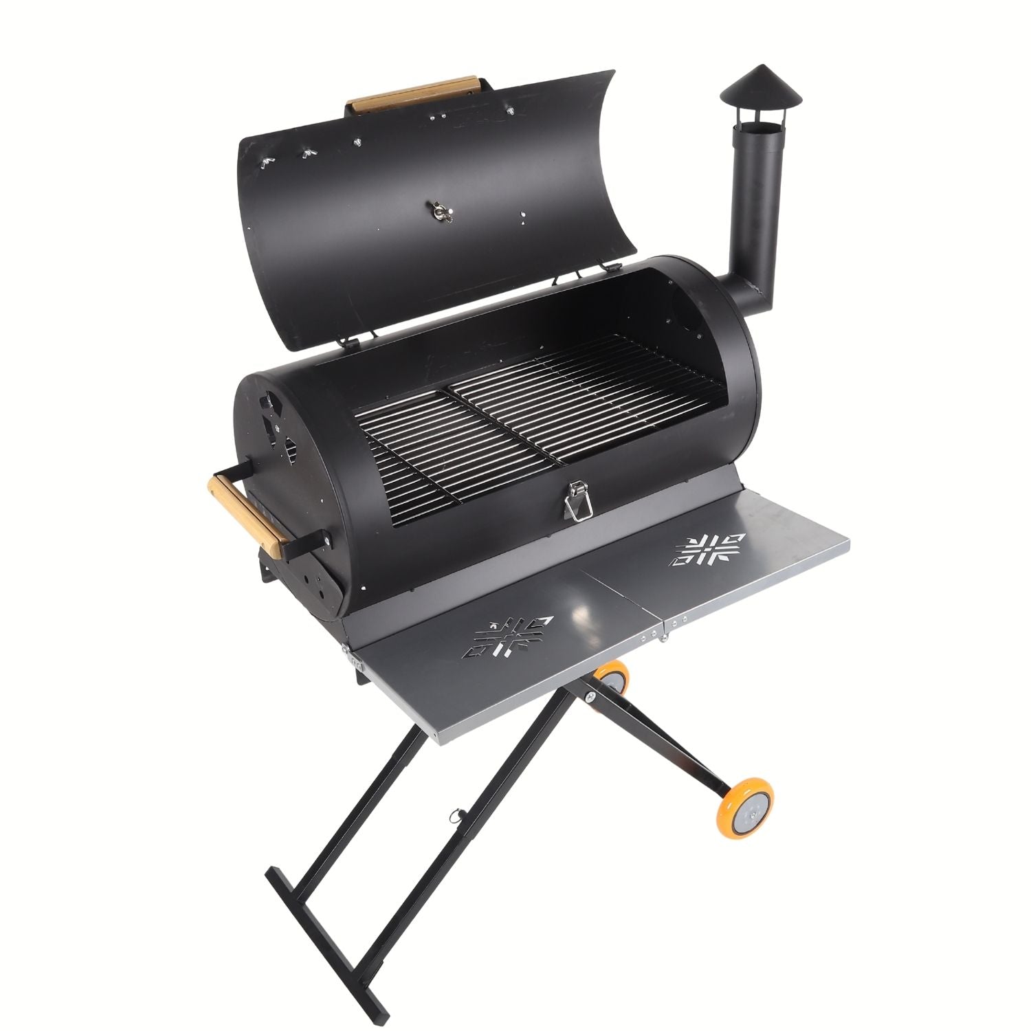 Asador a Carbon Parrilla de Carbón para BBQ 69x34x103cm  de Hierro con Termómetro y Mango de Madera.