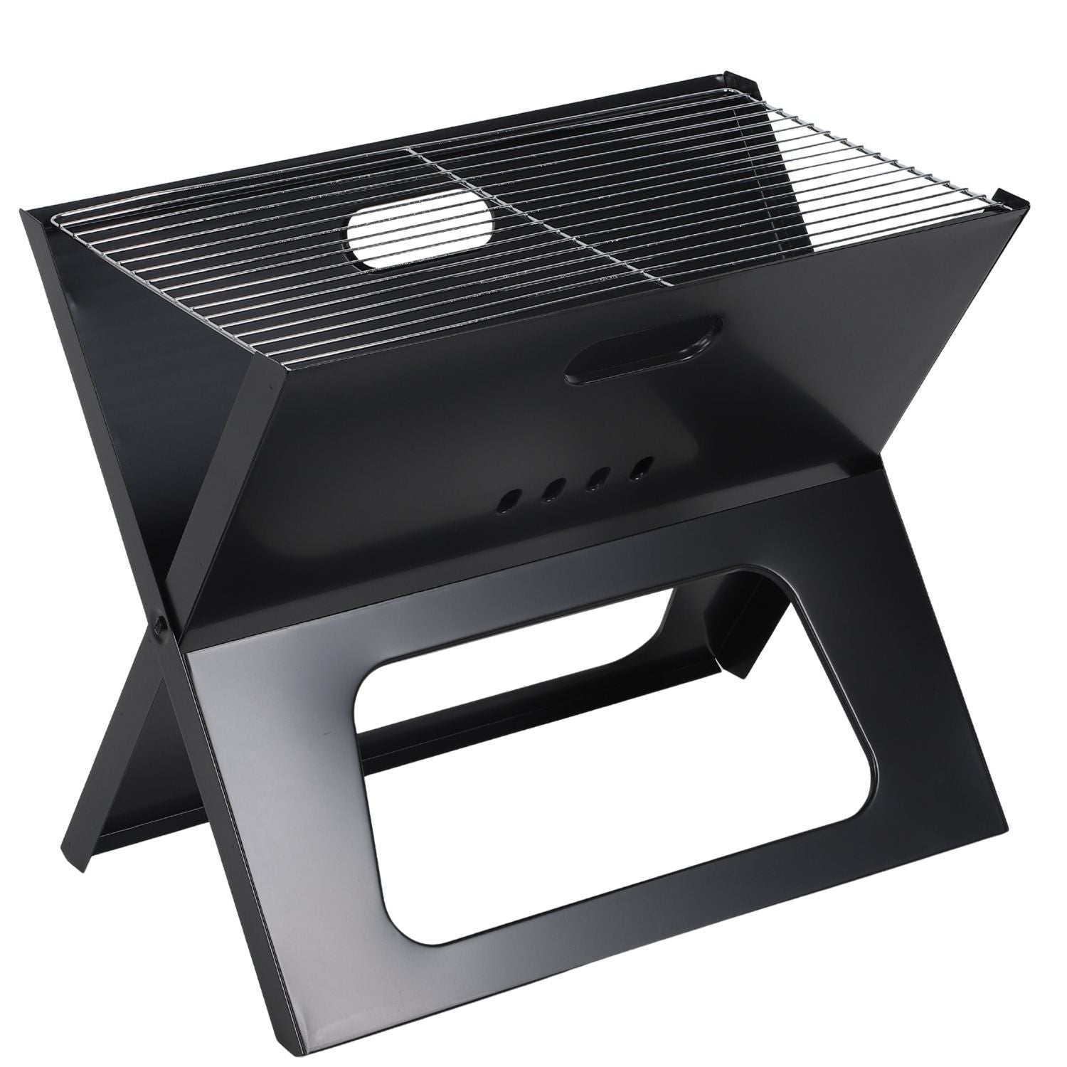 Parrillera portátil de carbón 46x30x40cm plegable hierro con estante inferior. Asador de Carbón