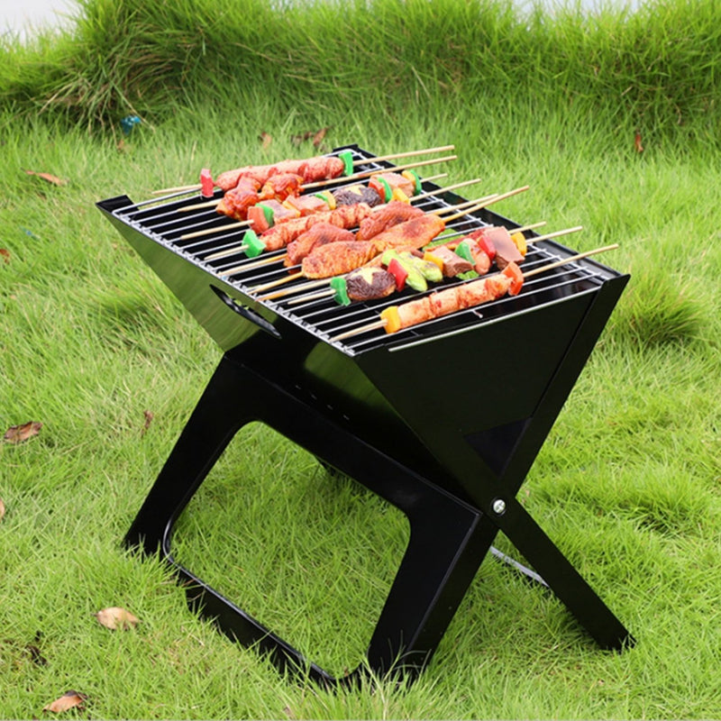Parrillera portátil de carbón 46x30x40cm plegable hierro con estante inferior. Asador de Carbón