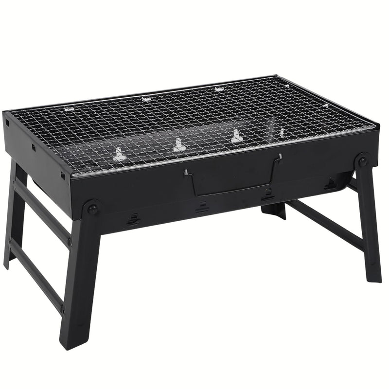 Parrillera portátil de carbón 43x29x22 cm compacta hierro con asas y patas plegables. Asador de Carbón